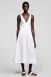 A Line V Neck Midi White Wedding Guest Dress