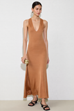 Orange Sheath V Neck Long Wedding Guest Dress