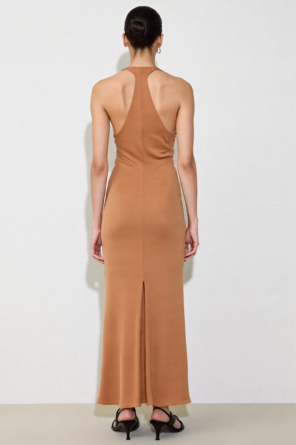 Orange Sheath V Neck Long Wedding Guest Dress