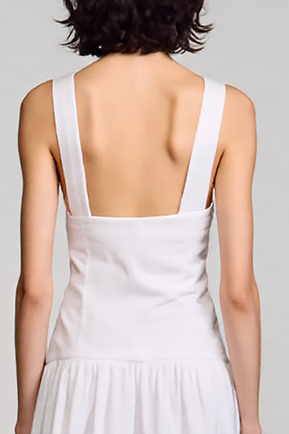 White A Line V Neck Midi Wedding Guest Dress