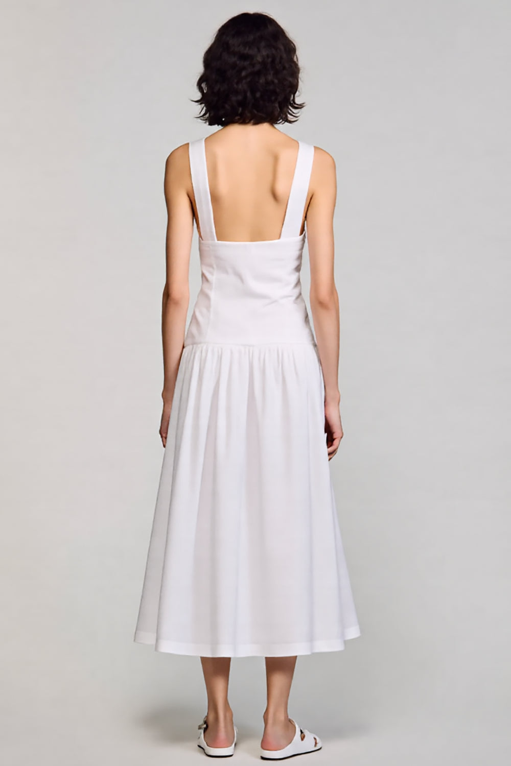 White A Line V Neck Midi Wedding Guest Dress