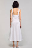 White A Line V Neck Midi Wedding Guest Dress