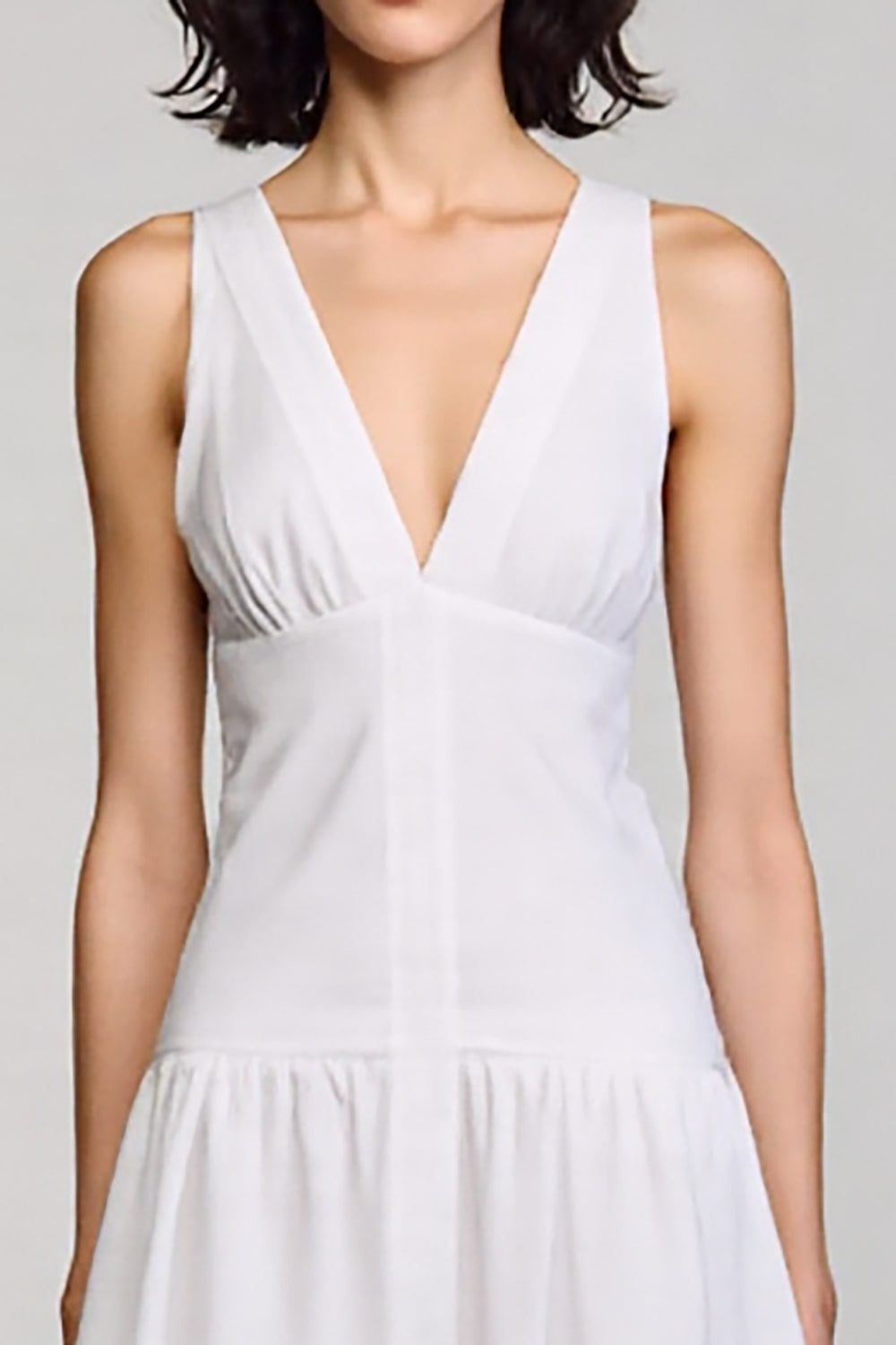 White A Line V Neck Midi Wedding Guest Dress