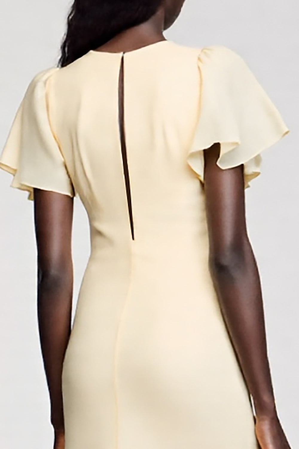 Ivory Sheath Ruffle Sleeves Midi Wedding Guest Dress