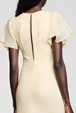 Ivory Sheath Ruffle Sleeves Midi Wedding Guest Dress