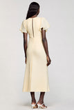 Ivory Sheath Ruffle Sleeves Midi Wedding Guest Dress