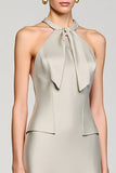 Grey Satin Halter Short Wedding Guest Dress