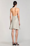 Grey Satin Halter Short Wedding Guest Dress