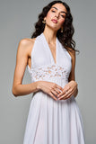Halter A Line White Cotton Wedding Guest Dress