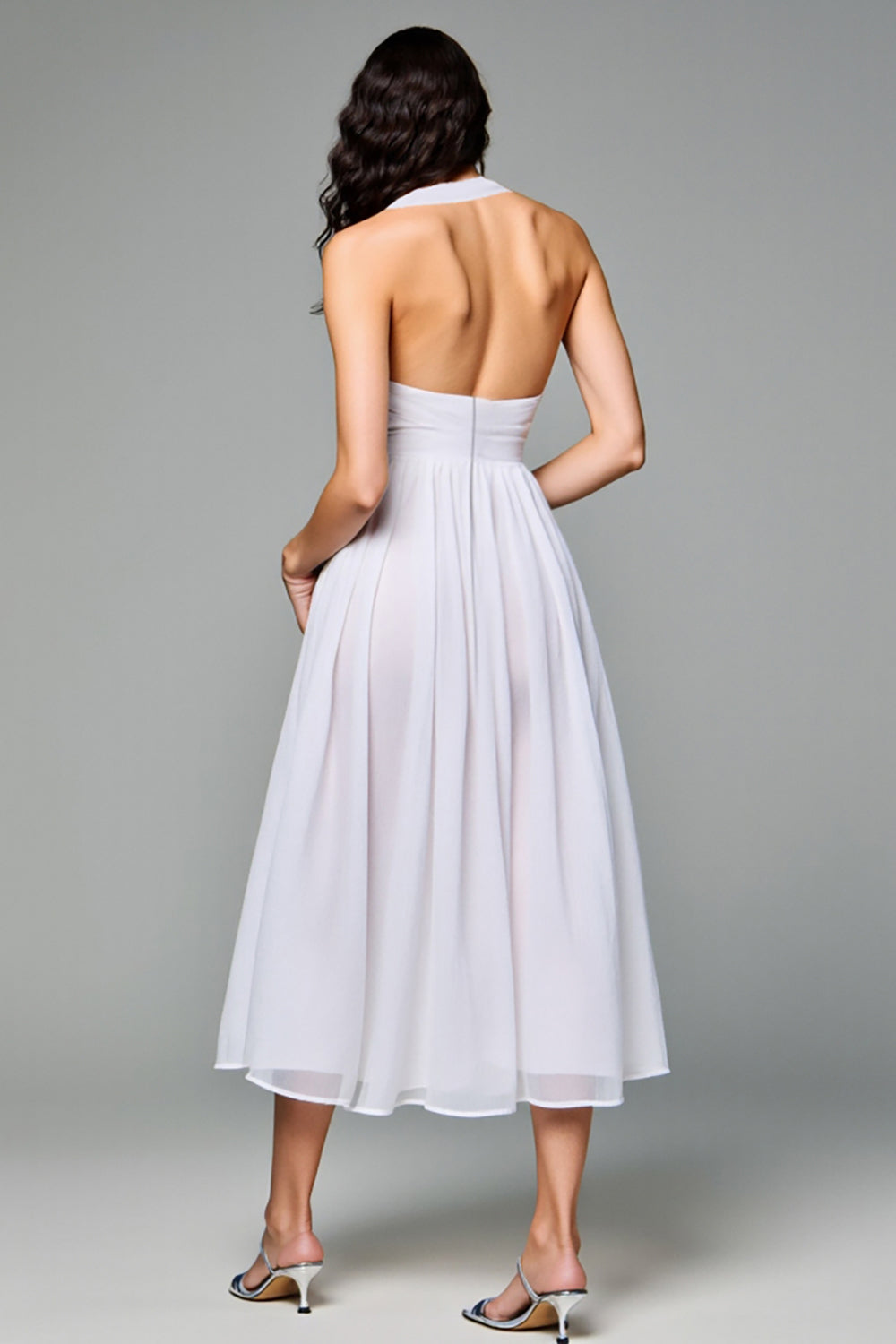 Halter A Line White Cotton Wedding Guest Dress