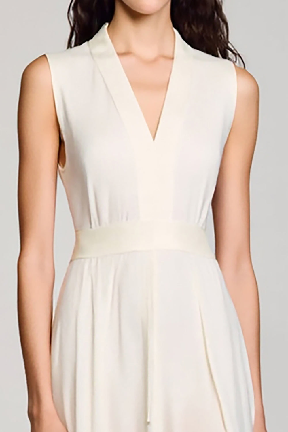 Crepe V Neck Ivory A Line Wedding Guest Dress