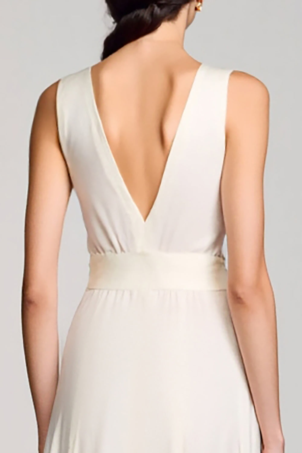 Crepe V Neck Ivory A Line Wedding Guest Dress