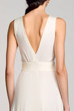 Crepe V Neck Ivory A Line Wedding Guest Dress