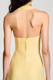 Yellow Crepe Halter A Line Wedding Guest Dress