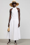 White Cotton Halter A Line Wedding Guest Dress