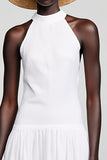 White Cotton Halter A Line Wedding Guest Dress
