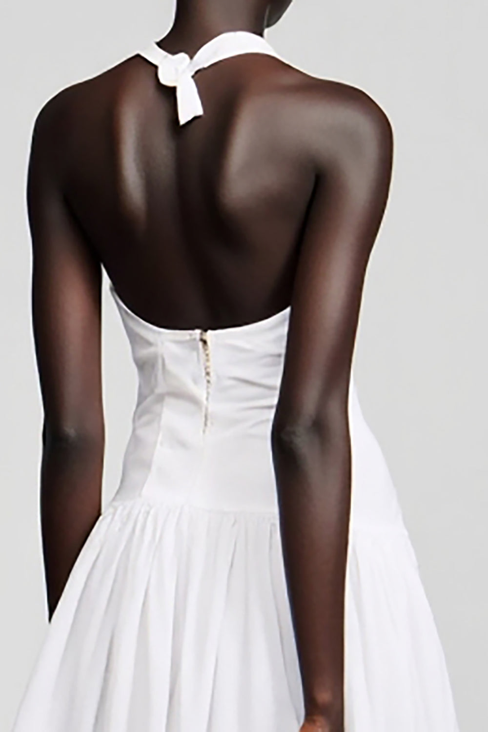 White Cotton Halter A Line Wedding Guest Dress