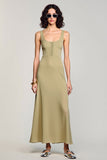 Square Neck A Line Olive Spandex Wedding Guest Dress
