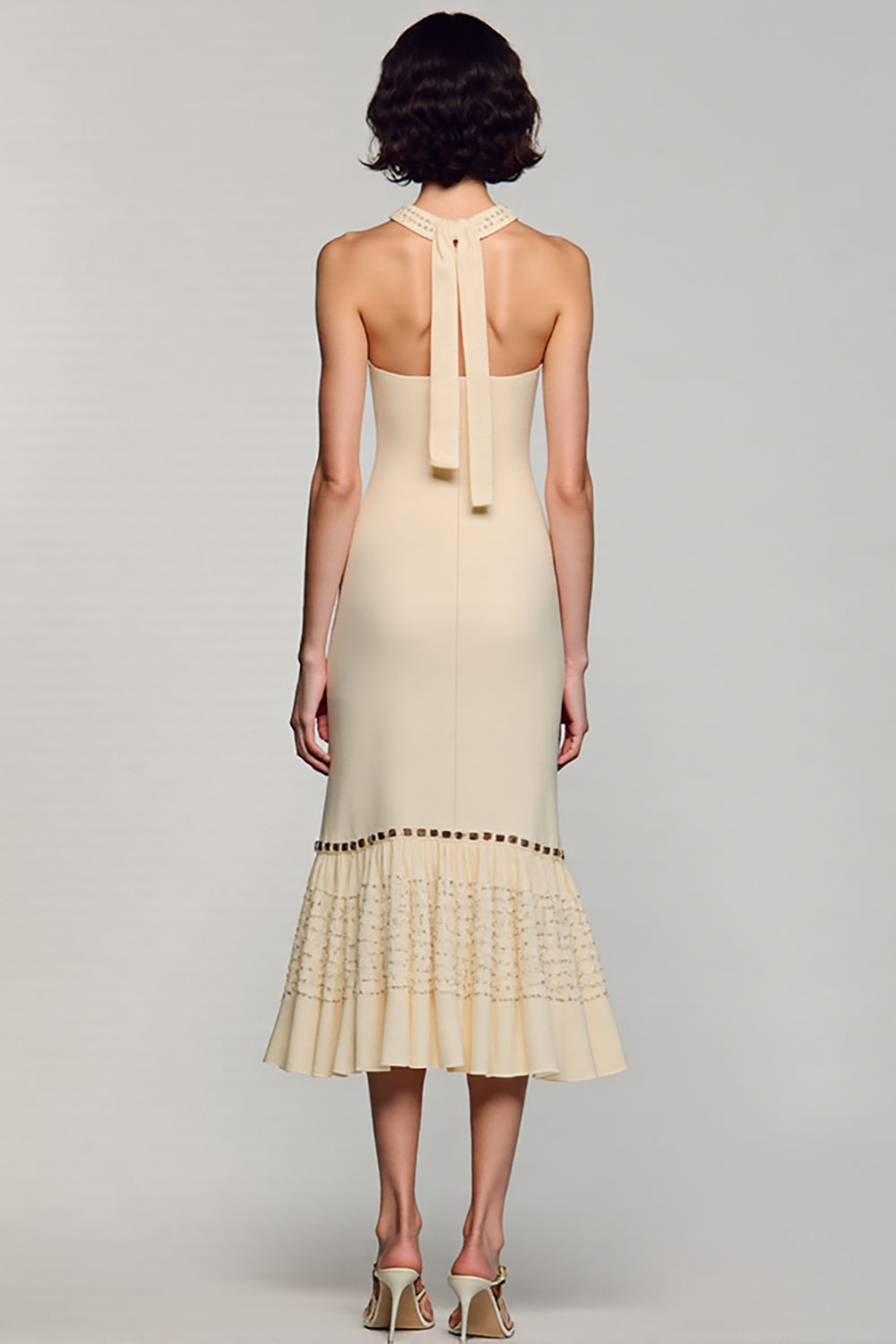 Spandex Apricot Halter Sheath Wedding Guest Dress