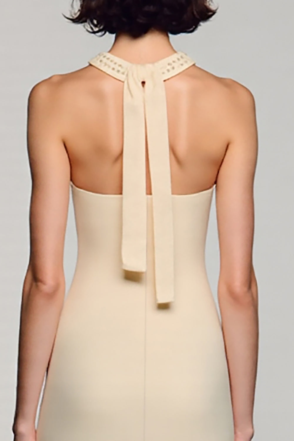 Spandex Apricot Halter Sheath Wedding Guest Dress