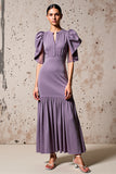 Purple Sheath Flutter Sleeves Wedding Guest Dress