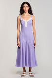Purple A Line Spaghetti Straps Wedding Guest Dress