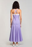 Purple A Line Spaghetti Straps Wedding Guest Dress