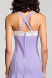 Purple A Line Spaghetti Straps Wedding Guest Dress