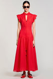 Ruffled Sleeves A Line Red Chiffon Wedding Guest Dress