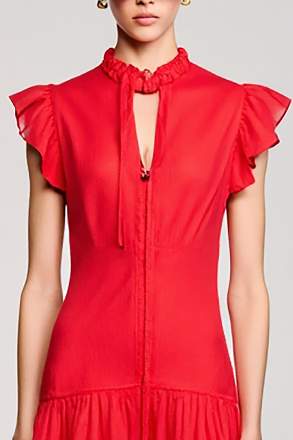 Ruffled Sleeves A Line Red Chiffon Wedding Guest Dress