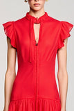 Ruffled Sleeves A Line Red Chiffon Wedding Guest Dress