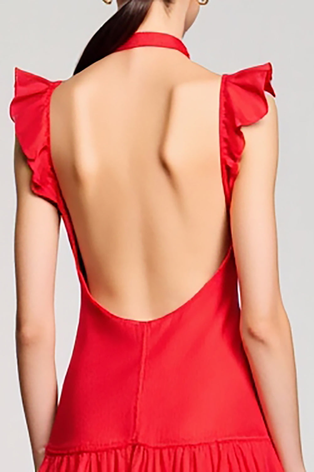 Ruffled Sleeves A Line Red Chiffon Wedding Guest Dress