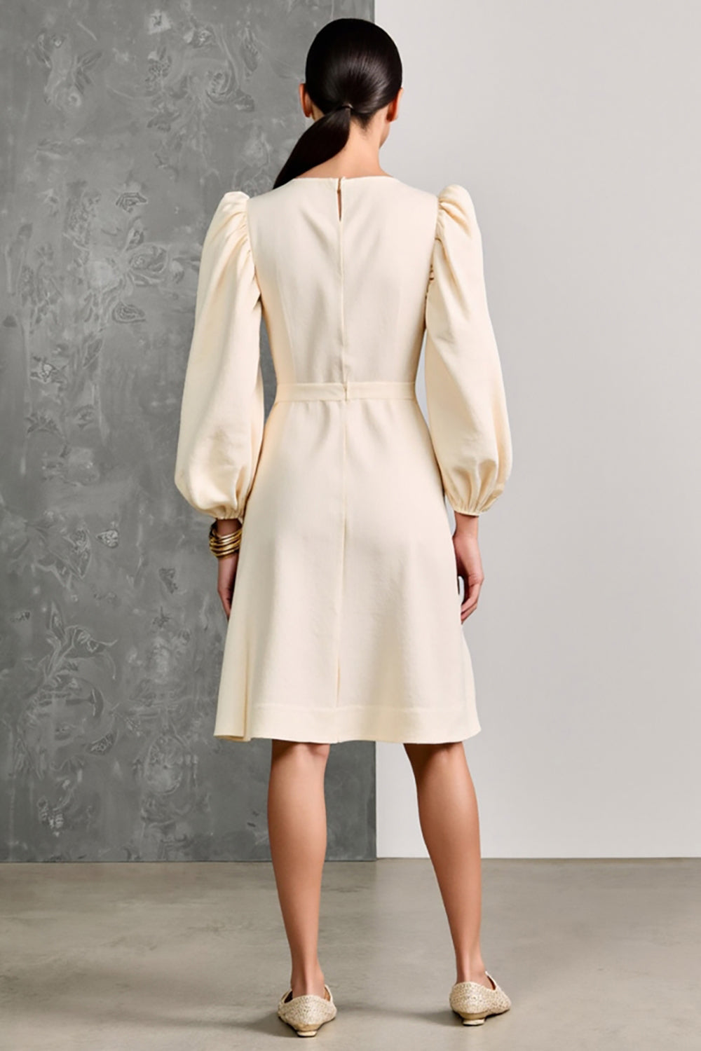 White Cotton Sheath Round Neck Wedding Guest Dress