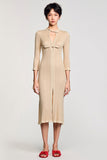 Apricot Jersey Sheath Midi Wedding Guest Dress