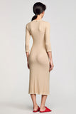 Apricot Jersey Sheath Midi Wedding Guest Dress