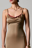 Olive Spaghetti Straps Satin A Line Wedding Guest Dress