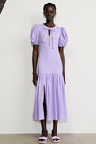Purple Chiffon Puff Sleeve Wedding Guest Dress