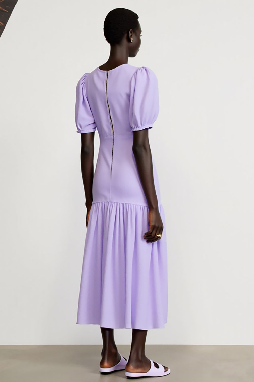 Purple Chiffon Puff Sleeve Wedding Guest Dress