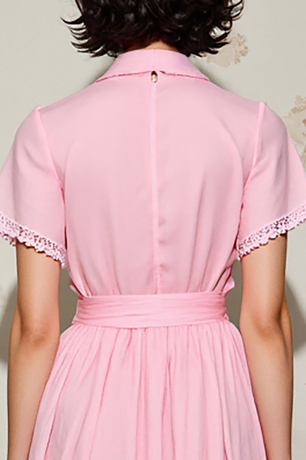 Pink A Line Polo Collar Wedding Guest Dress with Belt