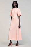 Pink A Line Short Sleeve Wedding Guest Dress