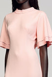 Pink A Line Short Sleeve Wedding Guest Dress