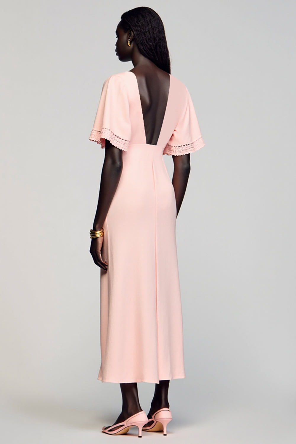 Pink A Line Short Sleeve Wedding Guest Dress