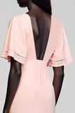 Pink A Line Short Sleeve Wedding Guest Dress
