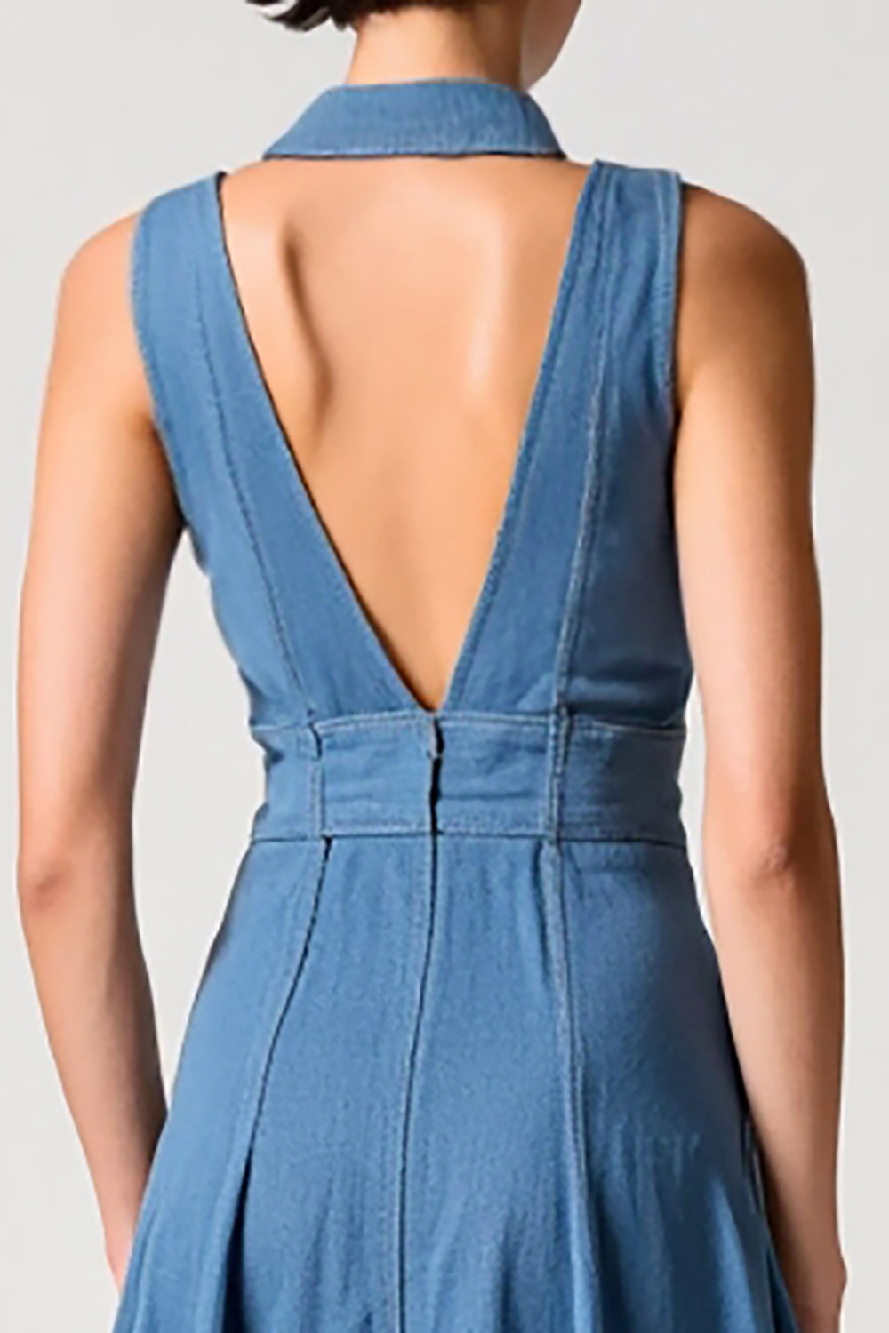 Blue Polo Collar A Line Denim Wedding Guest Dress with Buttons