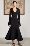 Black Mermaid Long Sleeve Wedding Guest Dress