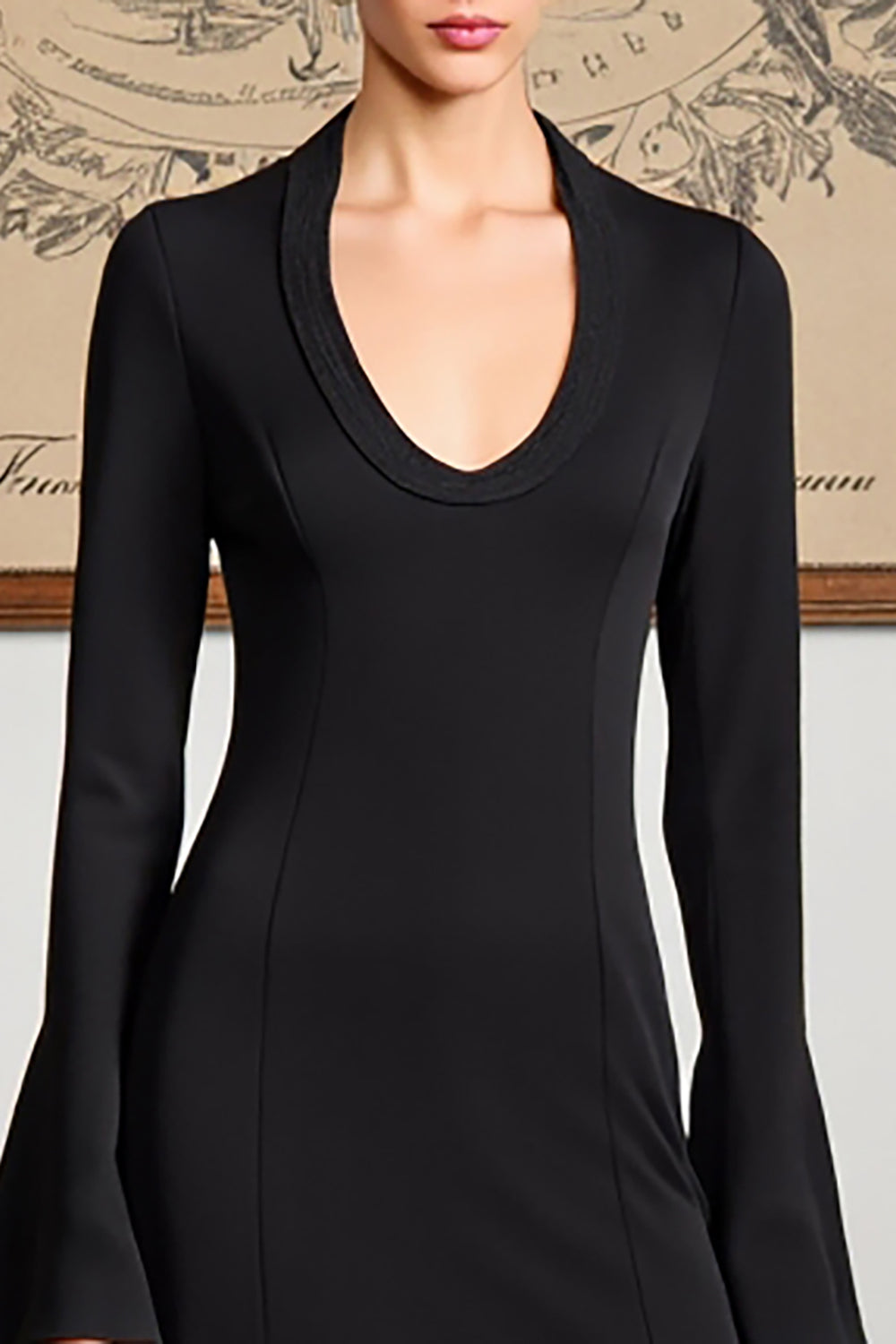 Black Mermaid Long Sleeve Wedding Guest Dress