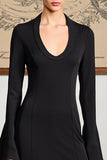 Black Mermaid Long Sleeve Wedding Guest Dress