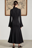 Black Mermaid Long Sleeve Wedding Guest Dress