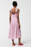 Pink Square Neck A Line Midi Wedding Guest Dress