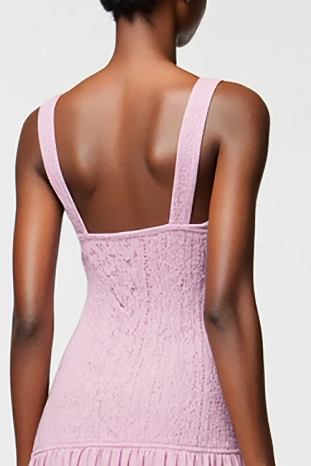 Pink Square Neck A Line Midi Wedding Guest Dress